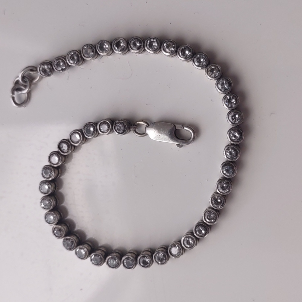 Sterling Silver Bezel Set Round White CZ Link 7" Bracelet - 10g